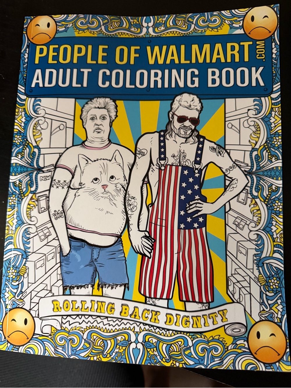 People of Walmart Adult Coloring Book - Blue/Yellow Cover and 36 colored pencils
